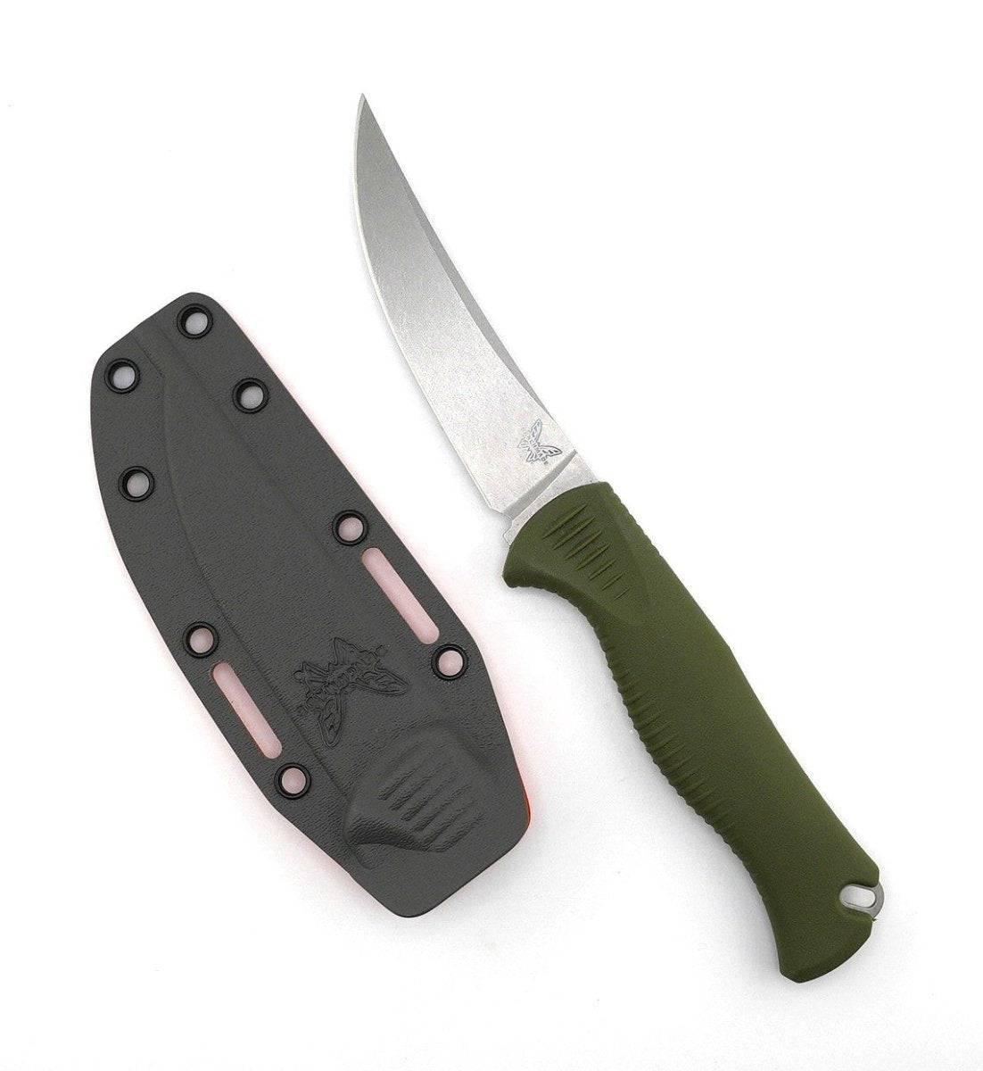 Benchmade Meatcrafter 15505 Fixed Blade 4" CPM-145 Stonewashed Trailing Point Blade w/ Dark Olive Santoprene Handles - NORTH RIVER OUTDOORS