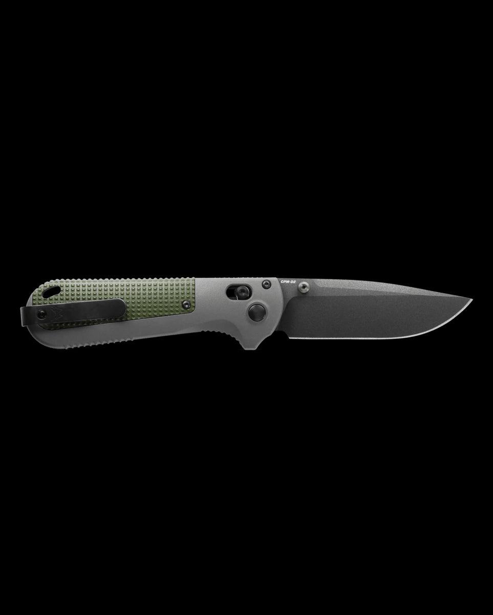 Benchmade Redoubt 430BK Folding Knife 3.55" CPM-D2 Graphite Black Plain Blade, Gray and Green Grivory Handles - NORTH RIVER OUTDOORS