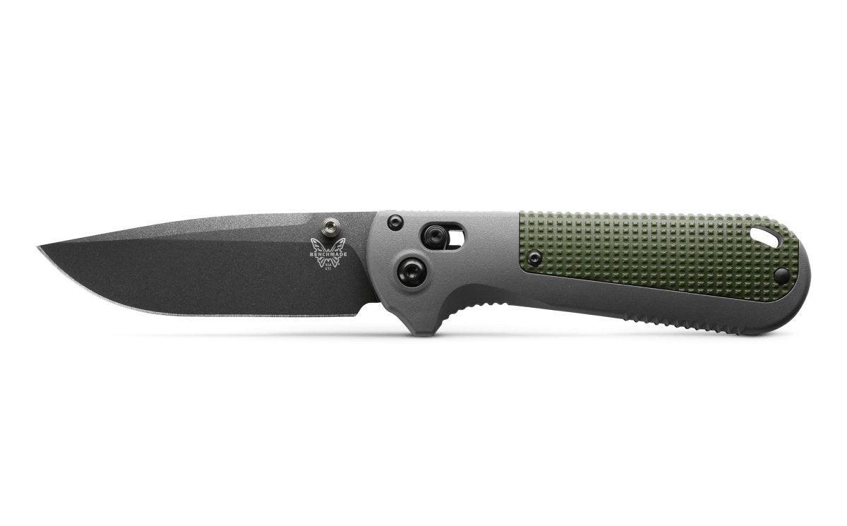 Benchmade Redoubt 430BK Folding Knife 3.55" CPM-D2 Graphite Black Plain Blade, Gray and Green Grivory Handles - NORTH RIVER OUTDOORS