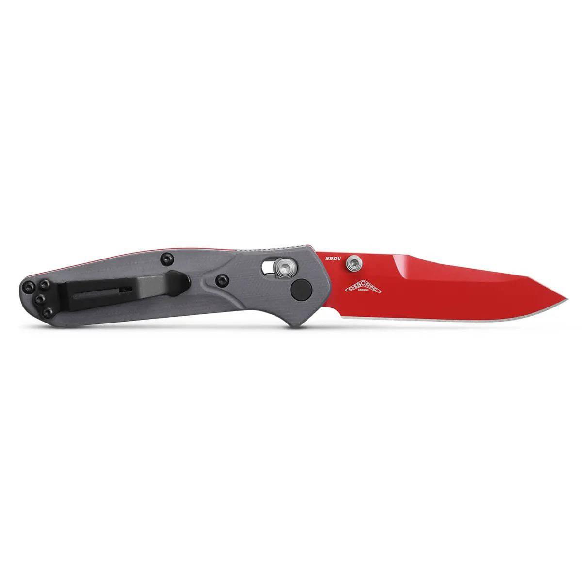 Benchmade SHOT Show 2024 Exclusive Mini Osborne Folding Knife 2.92" S90V Red Plain Blade Gray G10 Handles, AXIS/Crossbar Lock - NORTH RIVER OUTDOORS