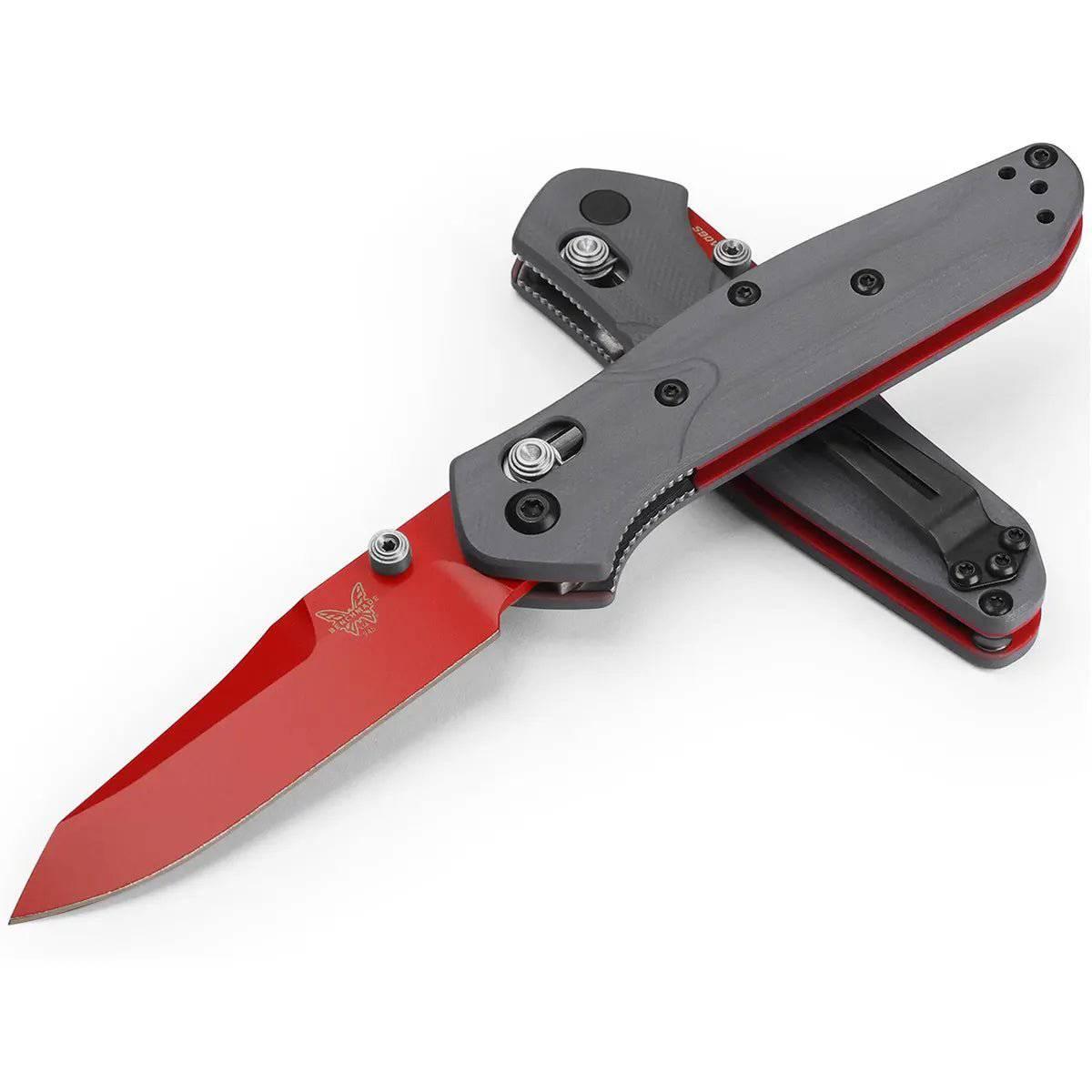 Benchmade SHOT Show 2024 Exclusive Mini Osborne Folding Knife 2.92" S90V Red Plain Blade Gray G10 Handles, AXIS/Crossbar Lock - NORTH RIVER OUTDOORS