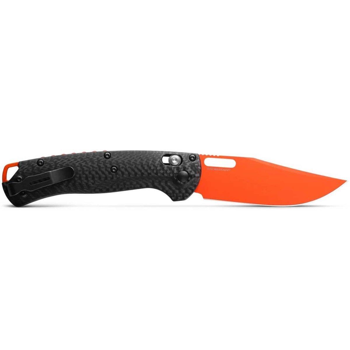 Benchmade Taggedout AXIS Folding Knife 3.5" MagnaCut Orange Blade Carbon Fiber Handles - NORTH RIVER OUTDOORS