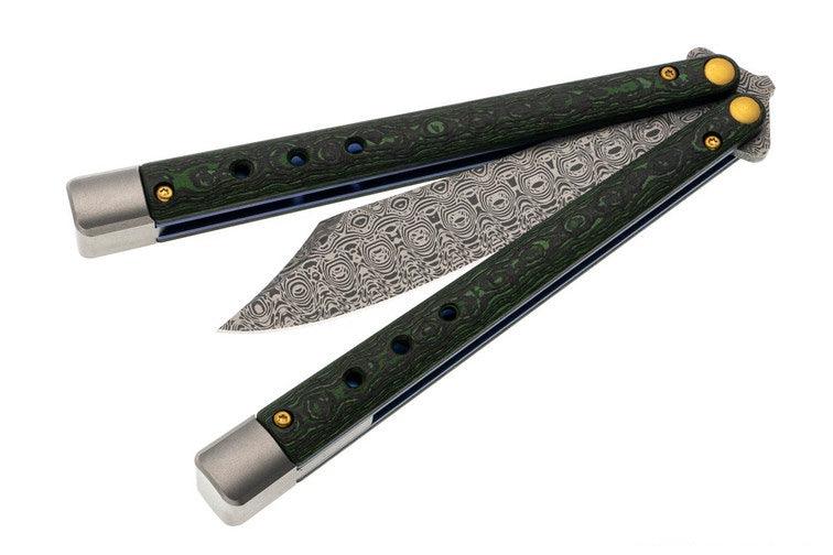 Benchmade 99-242 Gold Class Necron Latchless Balisong Butterfly Knife 4.59" Weehawk Damasteel - NORTH RIVER OUTDOORS