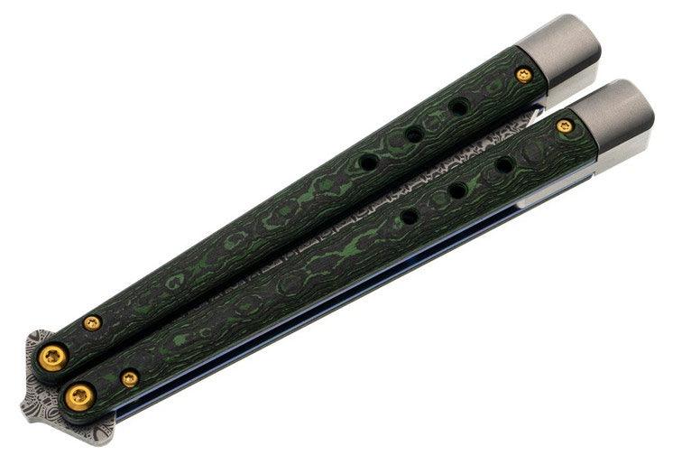 Benchmade 99-242 Gold Class Necron Latchless Balisong Butterfly Knife 4.59" Weehawk Damasteel - NORTH RIVER OUTDOORS