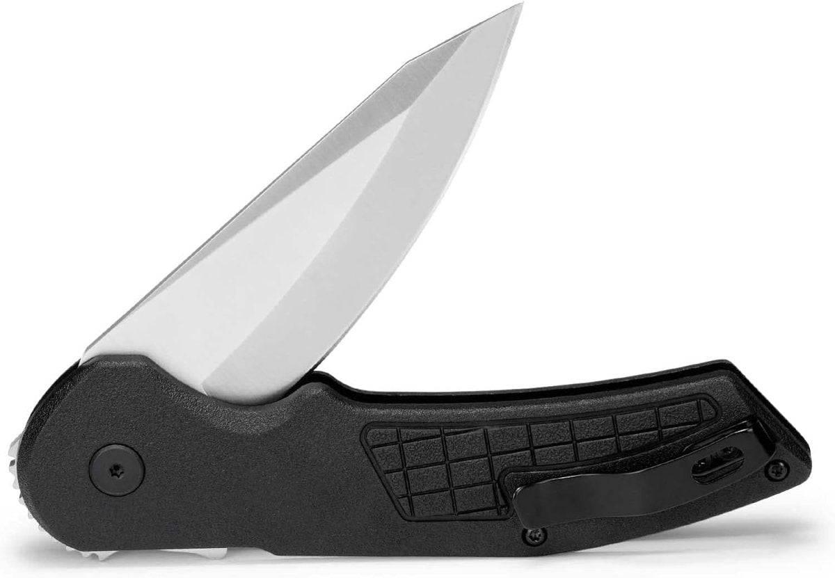 Buck 261 Hexam Flipper Knife 3.33" Satin Drop Point Blade Black Injection Molded Handles - NORTH RIVER OUTDOORS