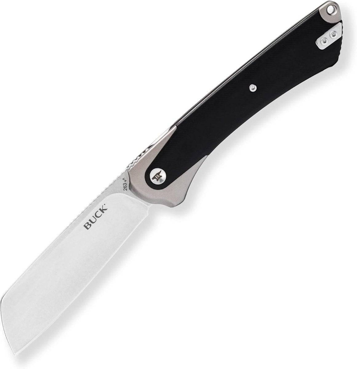 Buck 263 HiLine XL Manual Frame Lock Flipper Knife 3.75" D2 Black Stonewashed Cleaver Gray Handles - NORTH RIVER OUTDOORS