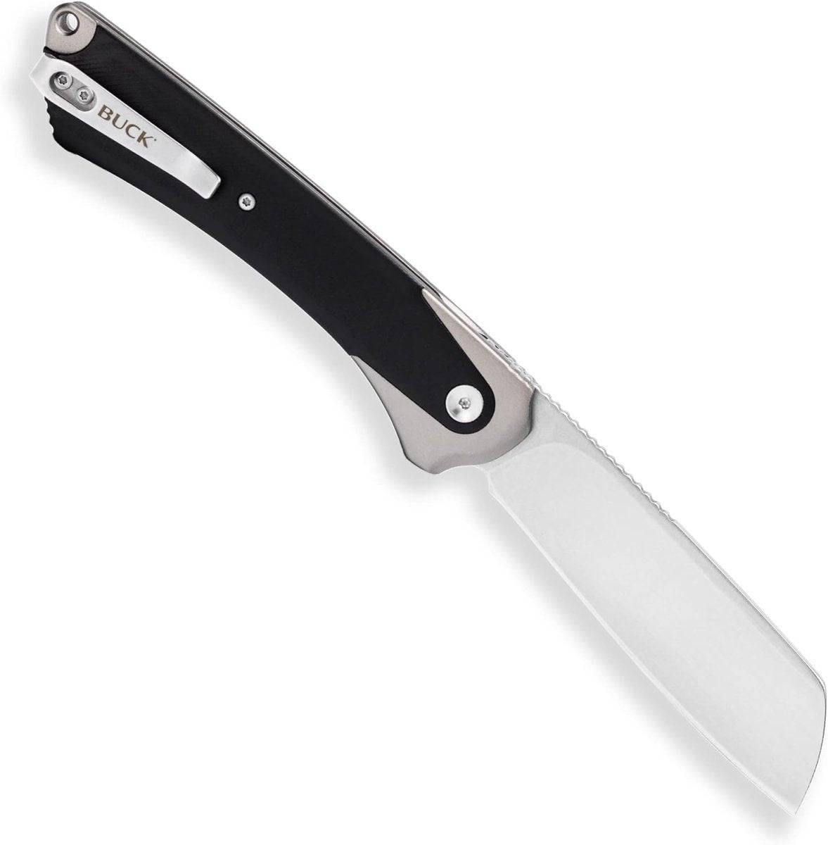 Buck 263 HiLine XL Manual Frame Lock Flipper Knife 3.75" D2 Black Stonewashed Cleaver Gray Handles - NORTH RIVER OUTDOORS