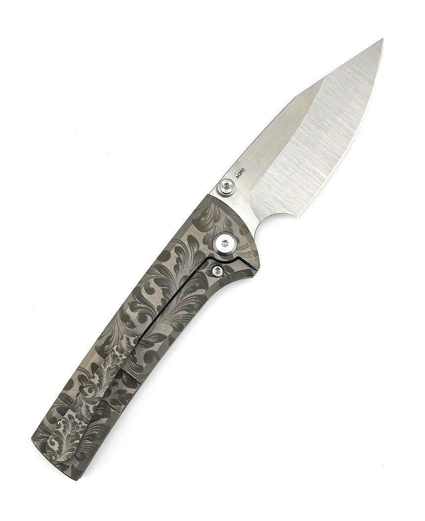 Custom Chaves Scapegoat Street Frame Lock Folding Knife Floral Ti Handles (3.50" Bohler M390) (Engraved) - NORTH RIVER OUTDOORS