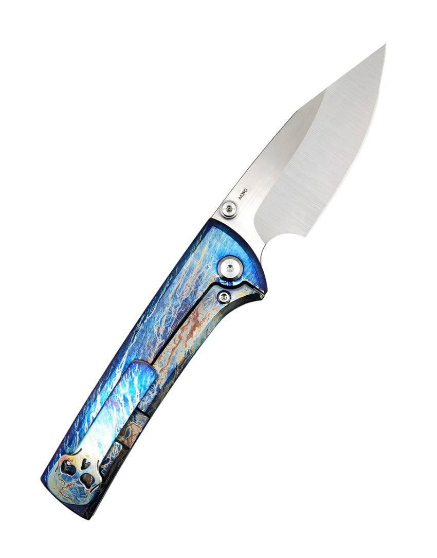 Custom Chaves Scapegoat Street Frame Lock Folding Knife Heat Antropic Ti Handles (3.50" Bohler M390) (Tropical Blue) - NORTH RIVER OUTDOORS