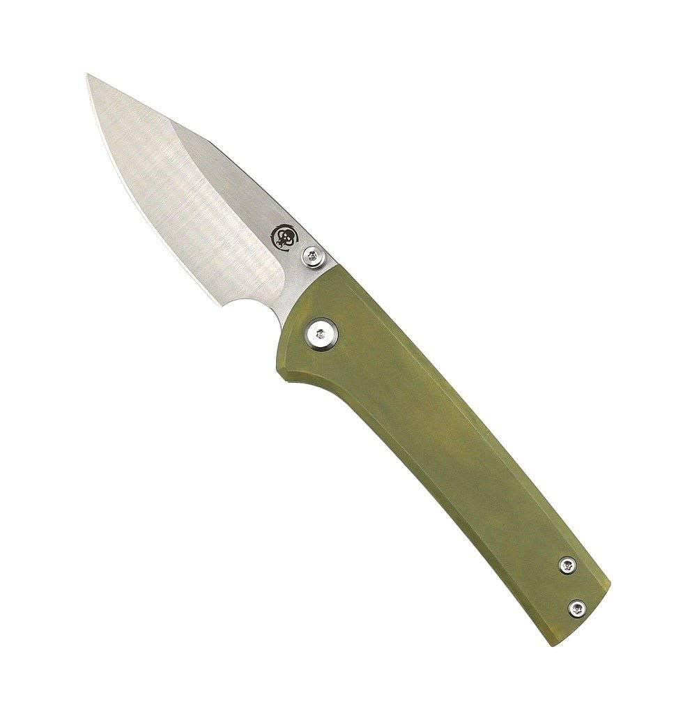 Custom Chaves Scapegoat Street Frame Lock Folding Knife Smooth Ti Handles (3.50" Bohler M390) ST/SG/SWTI/BF (Olive Green Anodization) - NORTH RIVER OUTDOORS