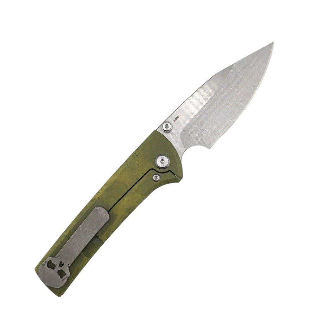 Custom Chaves Scapegoat Street Frame Lock Folding Knife Smooth Ti Handles (3.50" Bohler M390) ST/SG/SWTI/BF (Olive Green Anodization) - NORTH RIVER OUTDOORS