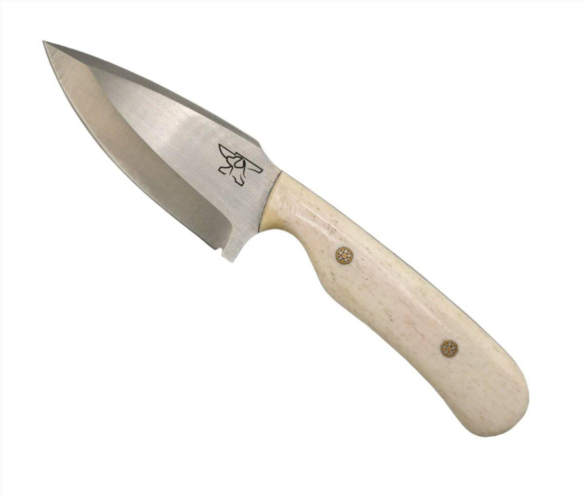 CUR Custom Shrike EDC Fixed Blade Knife 3.25" Oiled Camel Bone Dark Liners Mosaic Pins - NORTH RIVER OUTDOORS