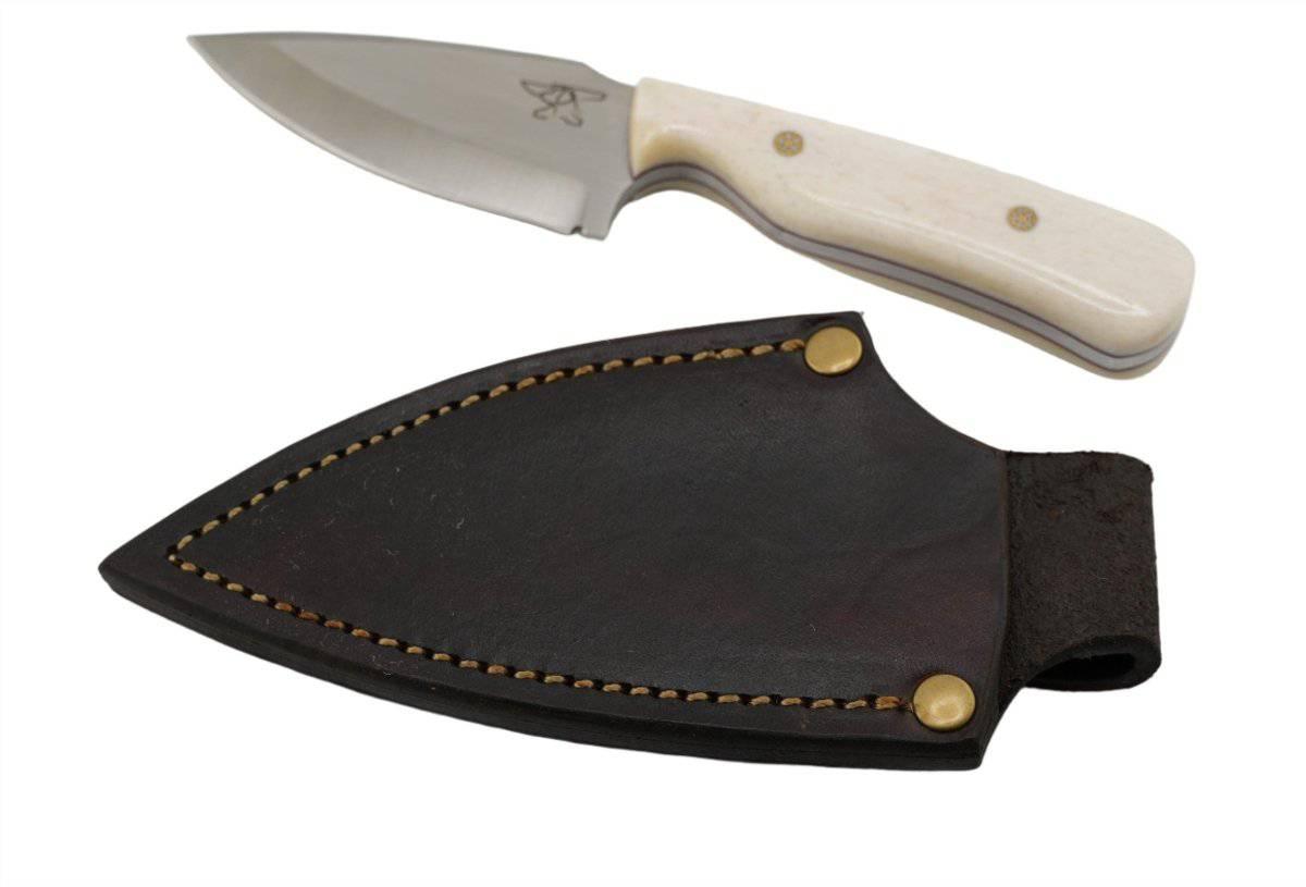 CUR Custom Shrike EDC Fixed Blade Knife 3.25" Oiled Camel Bone Dark Liners Mosaic Pins - NORTH RIVER OUTDOORS