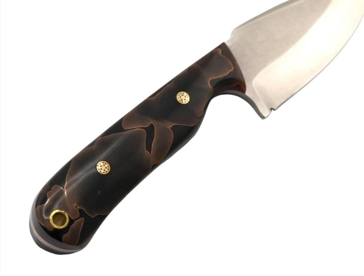 CUR Custom Shrike EDC Fixed Blade Knife 3.25" Raffir Noble Curly Bronze Scales Mosaic Pins - NORTH RIVER OUTDOORS