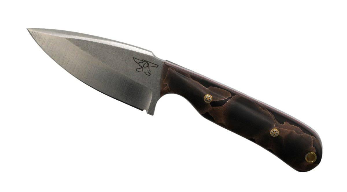 CUR Custom Shrike EDC Fixed Blade Knife 3.25" Raffir Noble Curly Bronze Scales Mosaic Pins - NORTH RIVER OUTDOORS