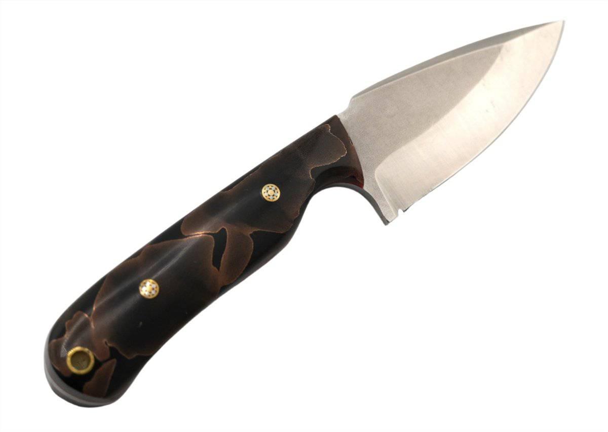 CUR Custom Shrike EDC Fixed Blade Knife 3.25" Raffir Noble Curly Bronze Scales Mosaic Pins - NORTH RIVER OUTDOORS
