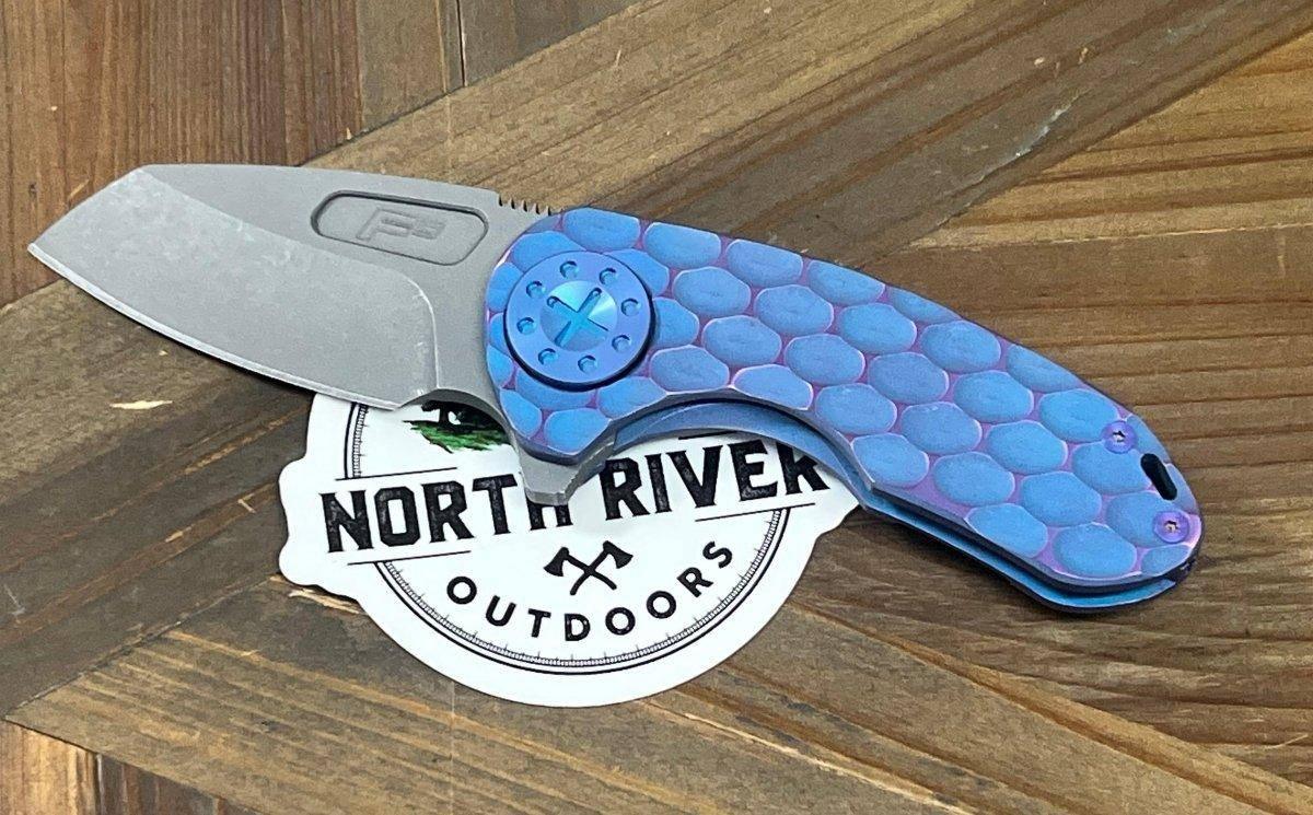 Curtiss F3 Compact Wharny Flipper PM-Mill Handles SW MagnaCut Blasted Ti Aqua-Purple (USA) - NORTH RIVER OUTDOORS