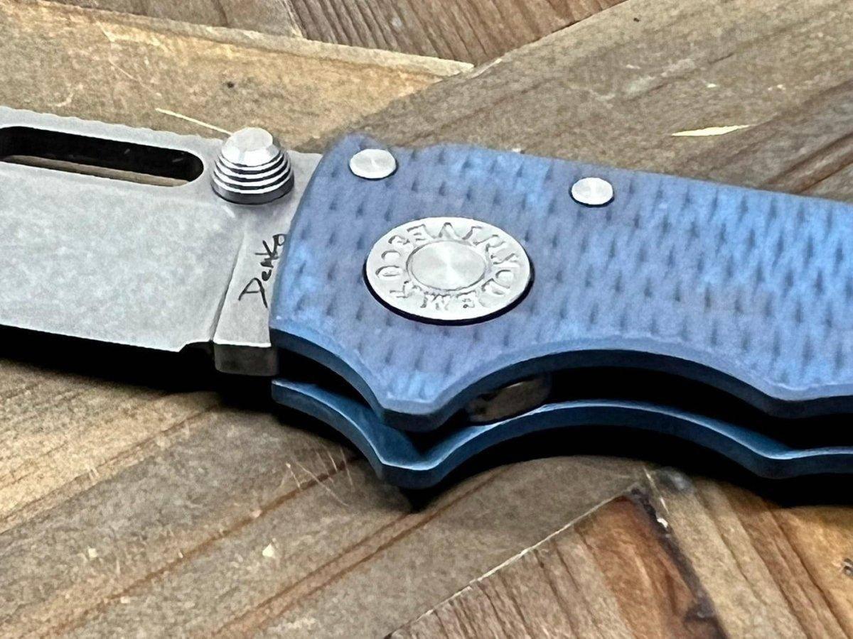 Custom Demko AD20.5 Shark Lock Folding Knife 3" 3V Clip Point Textured Titanium "Baby Blue" - NORTH RIVER OUTDOORS