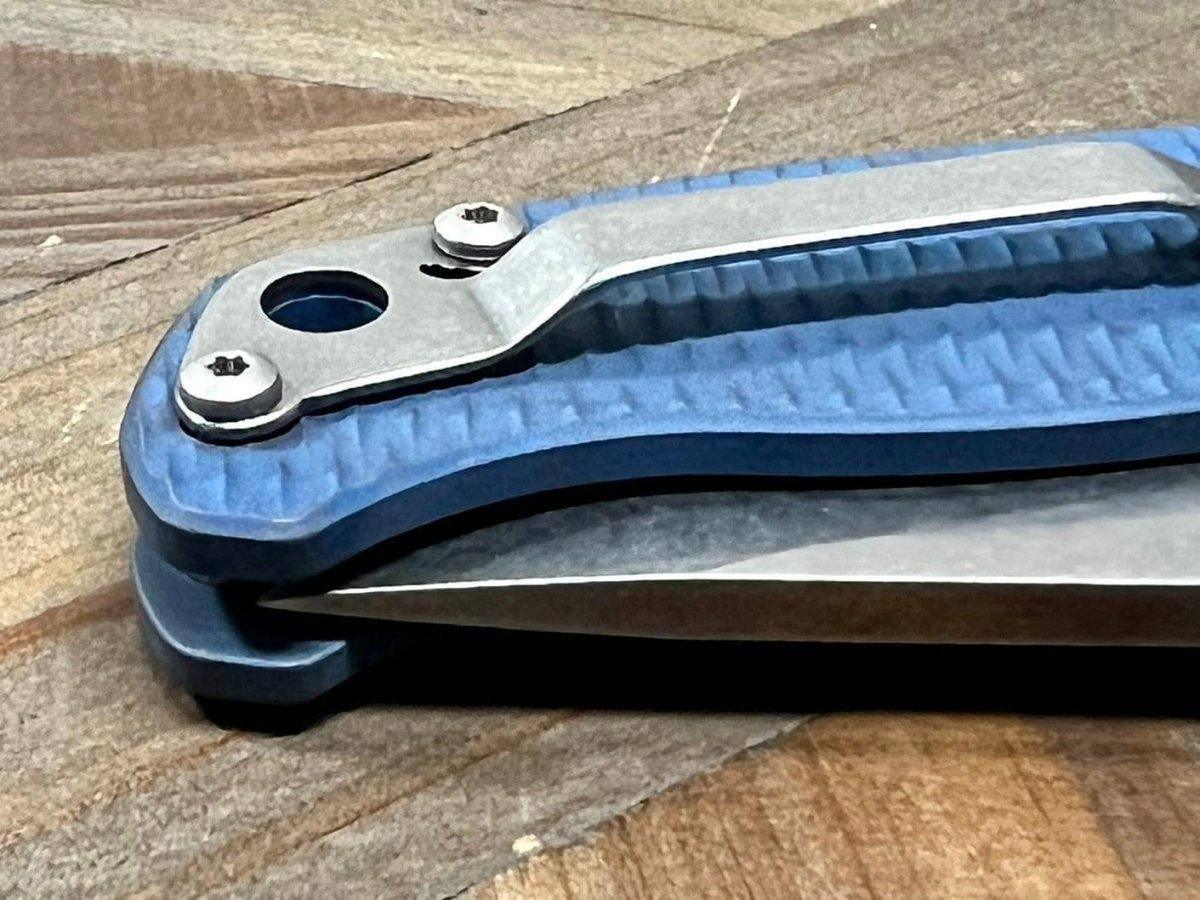 Custom Demko AD20.5 Shark Lock Folding Knife 3" 3V Clip Point Textured Titanium "Baby Blue" - NORTH RIVER OUTDOORS