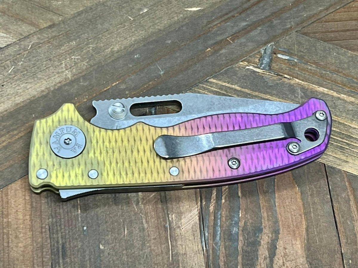 Custom Demko AD20.5 Shark Lock Folding Knife 3" 3V Clip Point Textured Titanium "Pineapple Express" - NORTH RIVER OUTDOORS