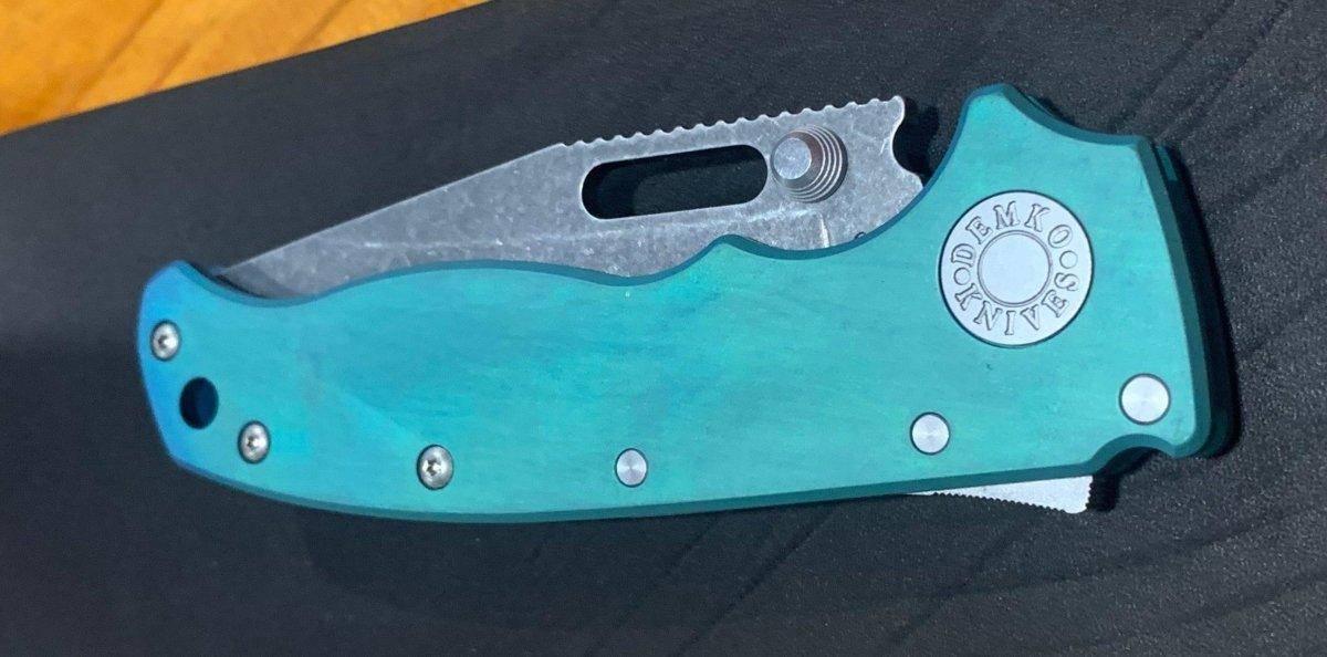 Custom Demko AD20.5 Shark Lock Folding Knife 3" CPM-3V Clip Point Titanium "Morning Blue" - NORTH RIVER OUTDOORS