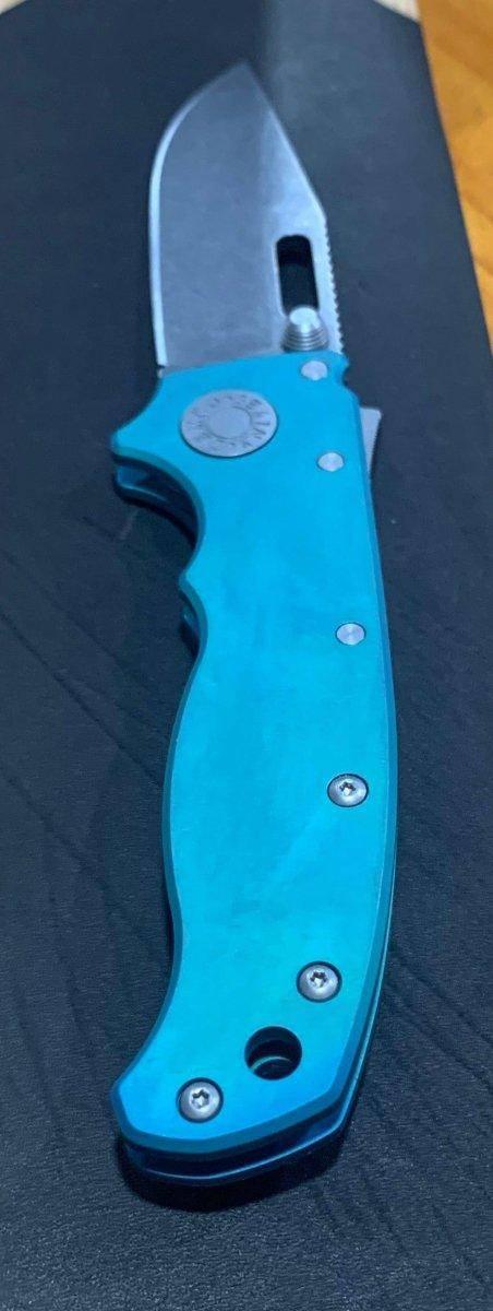 Custom Demko AD20.5 Shark Lock Folding Knife 3" CPM-3V Clip Point Titanium "Morning Blue" - NORTH RIVER OUTDOORS
