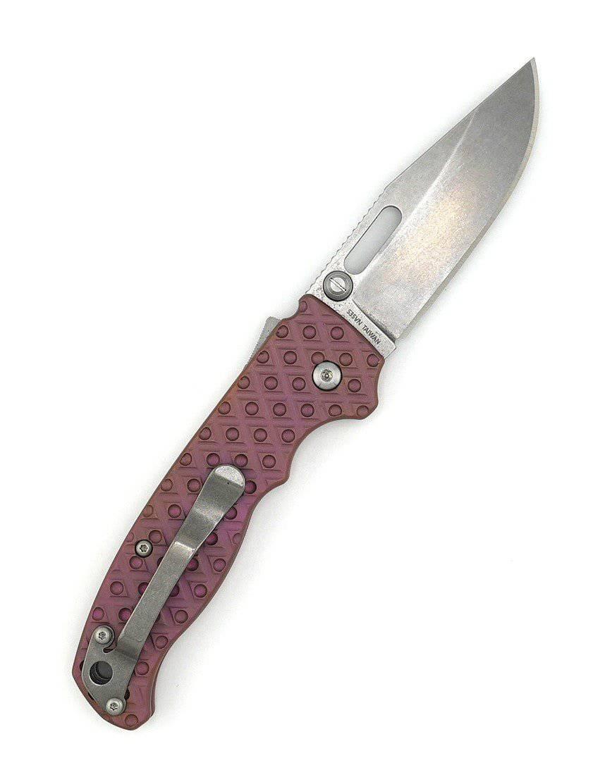 Demko Custom AD20.5 Shark Lock Folding Knife 3" S35VN Clip Point Titanium Pink Handles - NORTH RIVER OUTDOORS