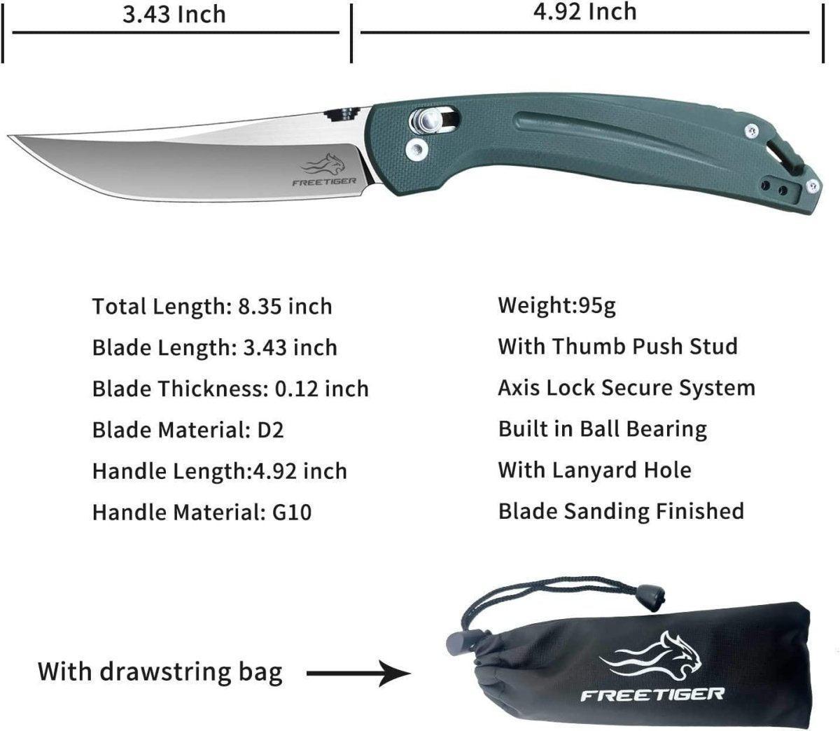 FreeTiger FT31-GR Axis Lock Folding Knife D2 3.43 - NORTH RIVER OUTDOORS