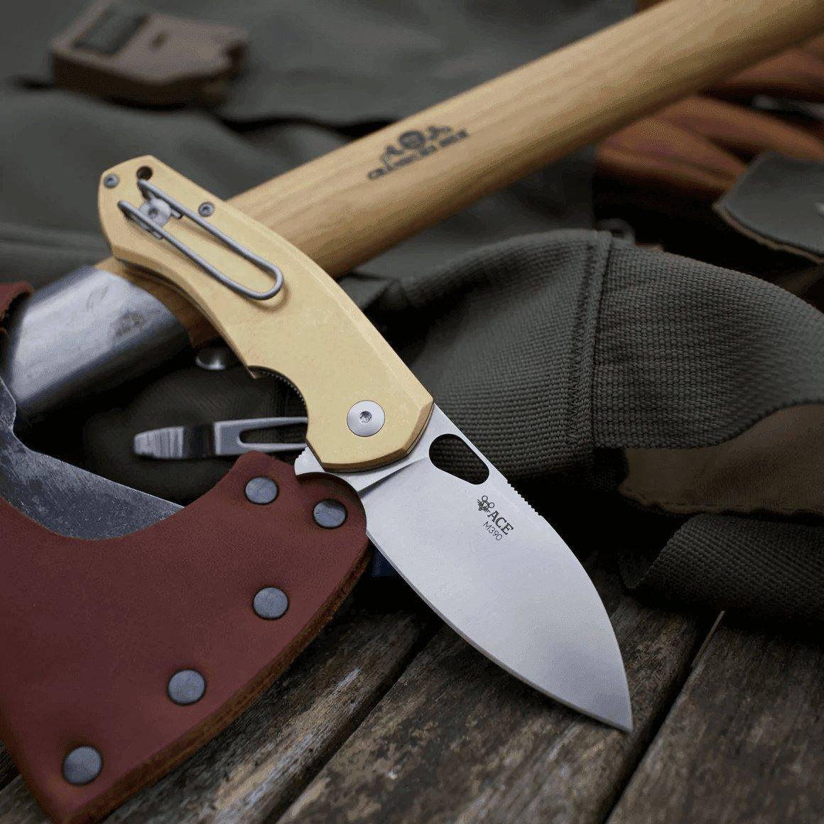 GiantMouse ACE Biblio Brass Folding Knife - NORTH RIVER OUTDOORS