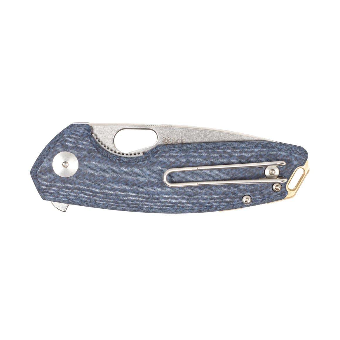GiantMouse ACE Tribeca Flipper Knife 2.875" MagnaCut Stonewashed Drop Point Denim Blue Micarta (Italy) - NORTH RIVER OUTDOORS