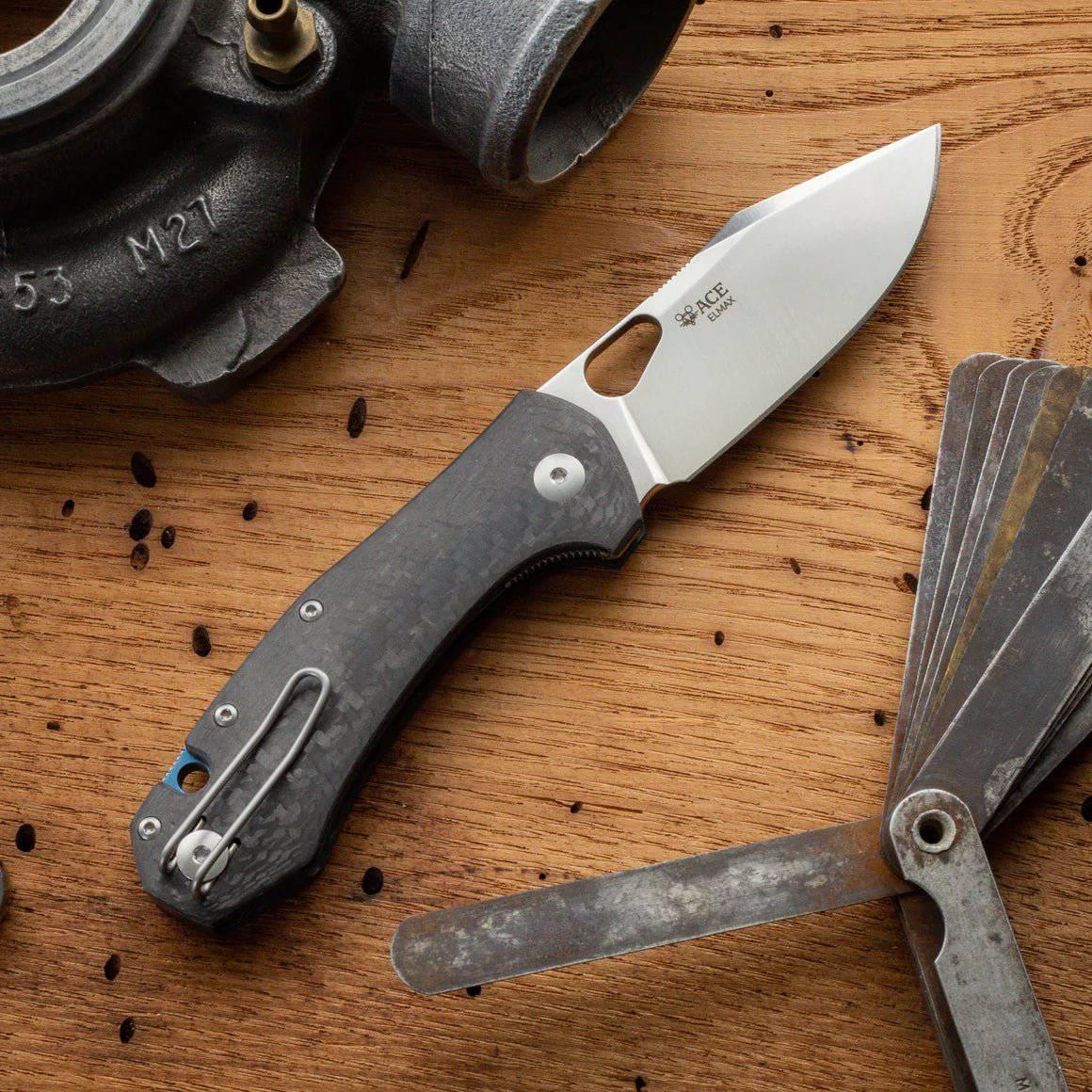 GiantMouse Atelier Folding Knife 2.875" Elmax Satin Blade Carbon Fiber Handles (Italy) - NORTH RIVER OUTDOORS