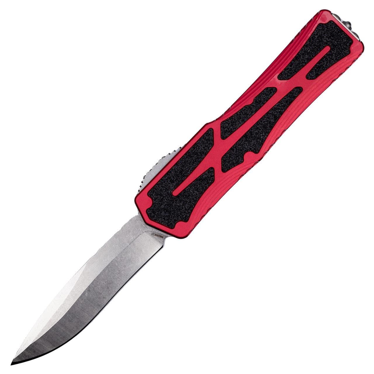 Heretic Colossus Recurve Auto Knife Red Aluminum Stonewash CPM Magnacut - NORTH RIVER OUTDOORS