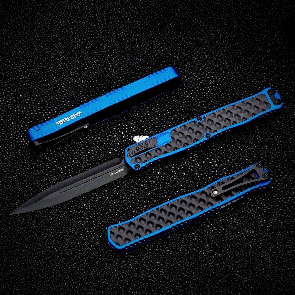 Heretic H020-4A-BLU Cleric II Double Edge Black MagnaCut Knife Blue Black SS inlays - NORTH RIVER OUTDOORS