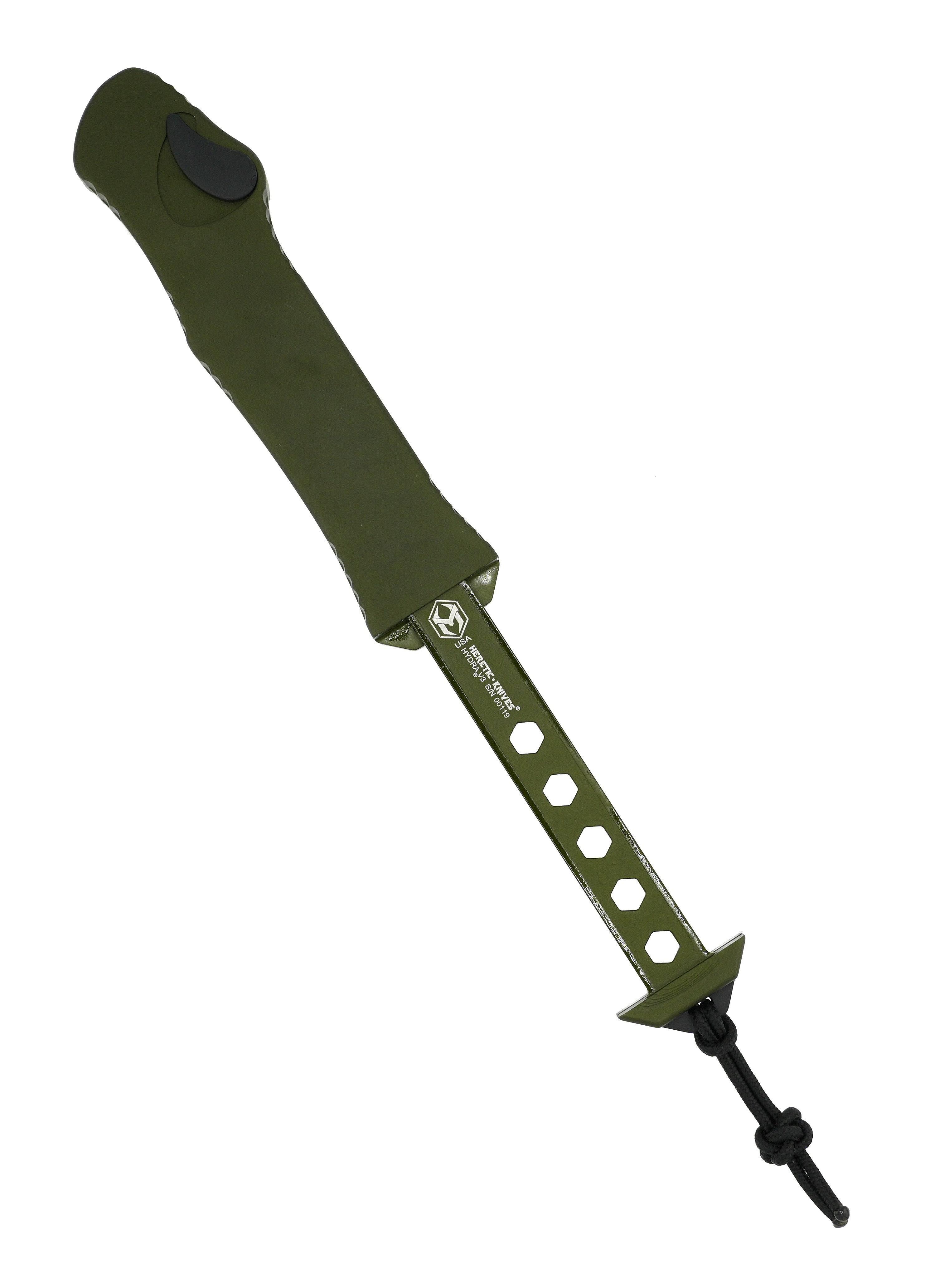 Heretic Hydra V3 H008-6A-GRN OD Green Aluminum Handle & Stonewash Recurve MagnaCut Knife - NORTH RIVER OUTDOORS