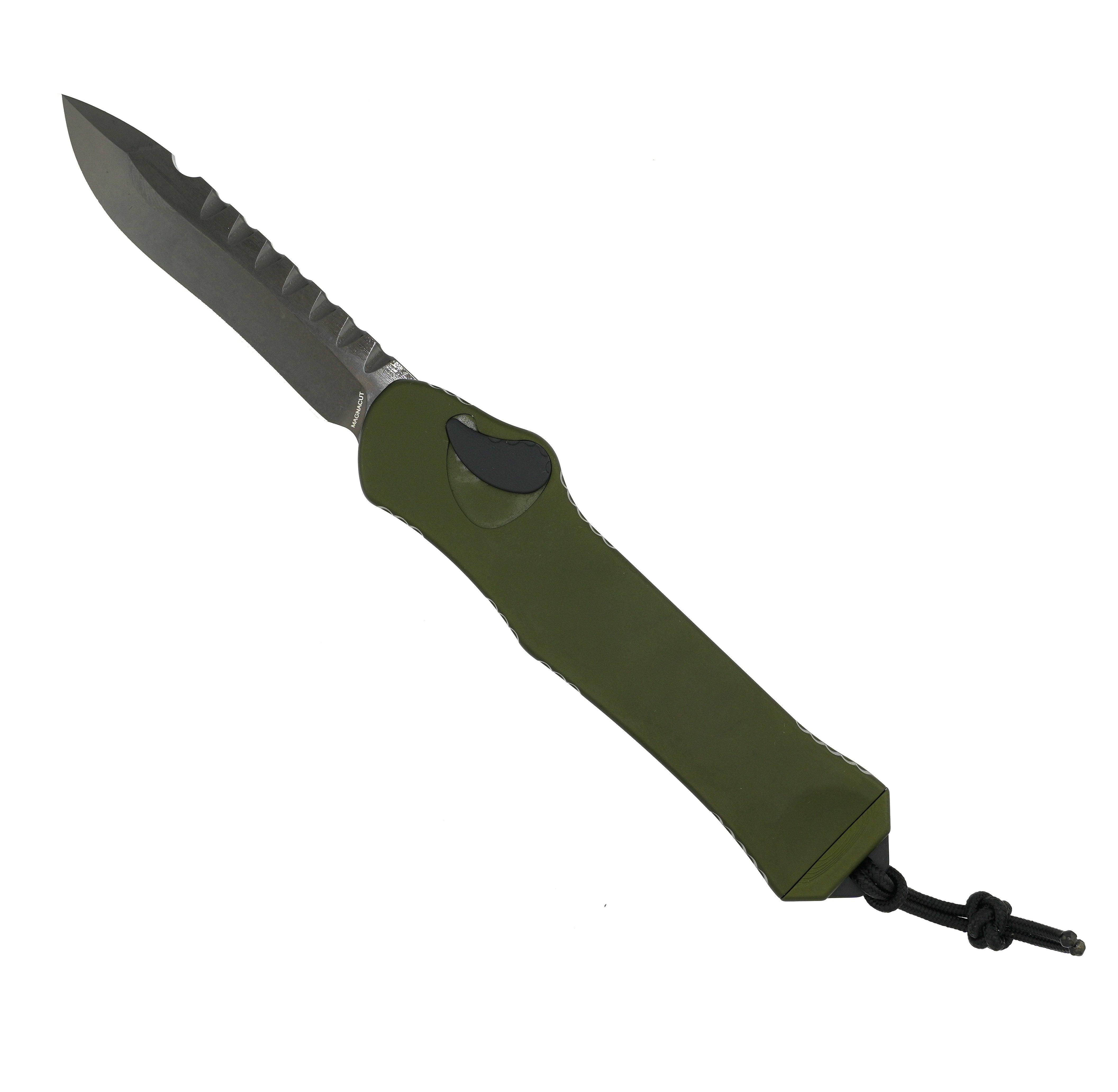 Heretic Hydra V3 H008-6A-GRN OD Green Aluminum Handle & Stonewash Recurve MagnaCut Knife - NORTH RIVER OUTDOORS