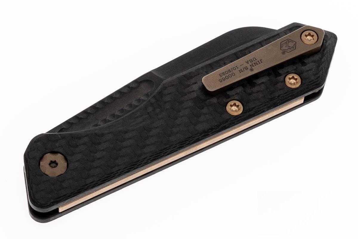 Heretic Jinn Knife DLC Wharncliffe MagnaCut Carbon Fiber Bronze Hardware & Clip - NORTH RIVER OUTDOORS