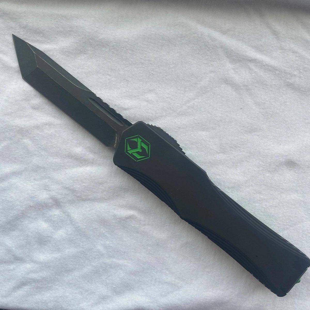 Heretic Knives Colossus T/E Blade Show '23 Black Slab Handle w/ Deep Engraved Heretic Green Logo Battle Black Blade - NORTH RIVER OUTDOORS