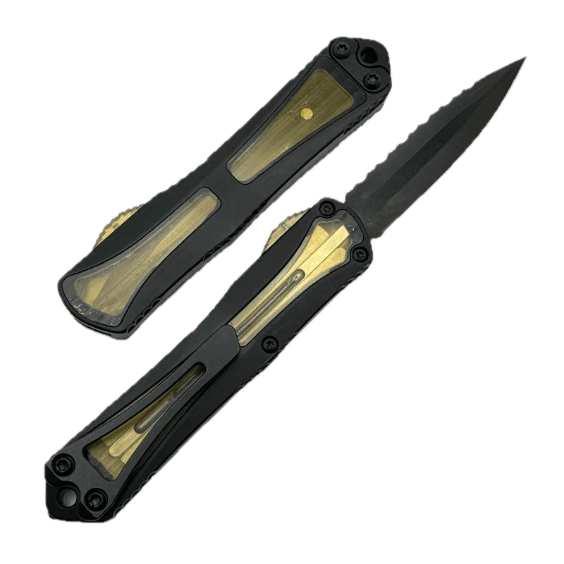 Heretic Manticore S OTF Auto 2.55" CPM-MagnaCut Black DLC Double Edge Dagger Blade Black Handles with Ultem Inlays - NORTH RIVER OUTDOORS
