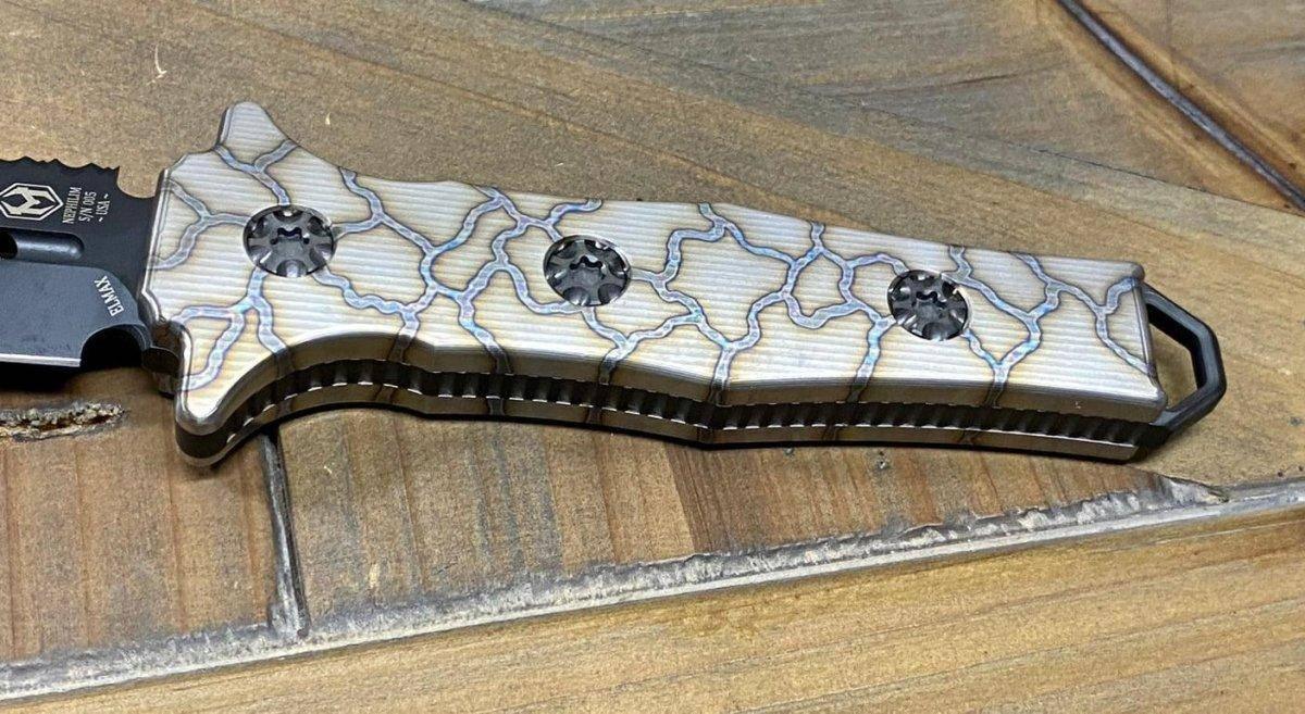 Heretic Nephilim Fixed Blade D/E Dagger Flamed Titanium Handle DLC Black Full Serrated Blade H003-6C-FTi - NORTH RIVER OUTDOORS