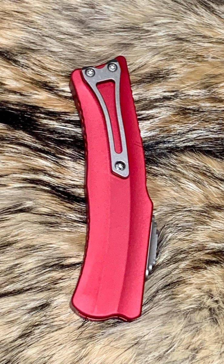 Heretic Roc Hawkbill Auto Knife 3.2" MagnaCut Stonewash Red Handles - NORTH RIVER OUTDOORS
