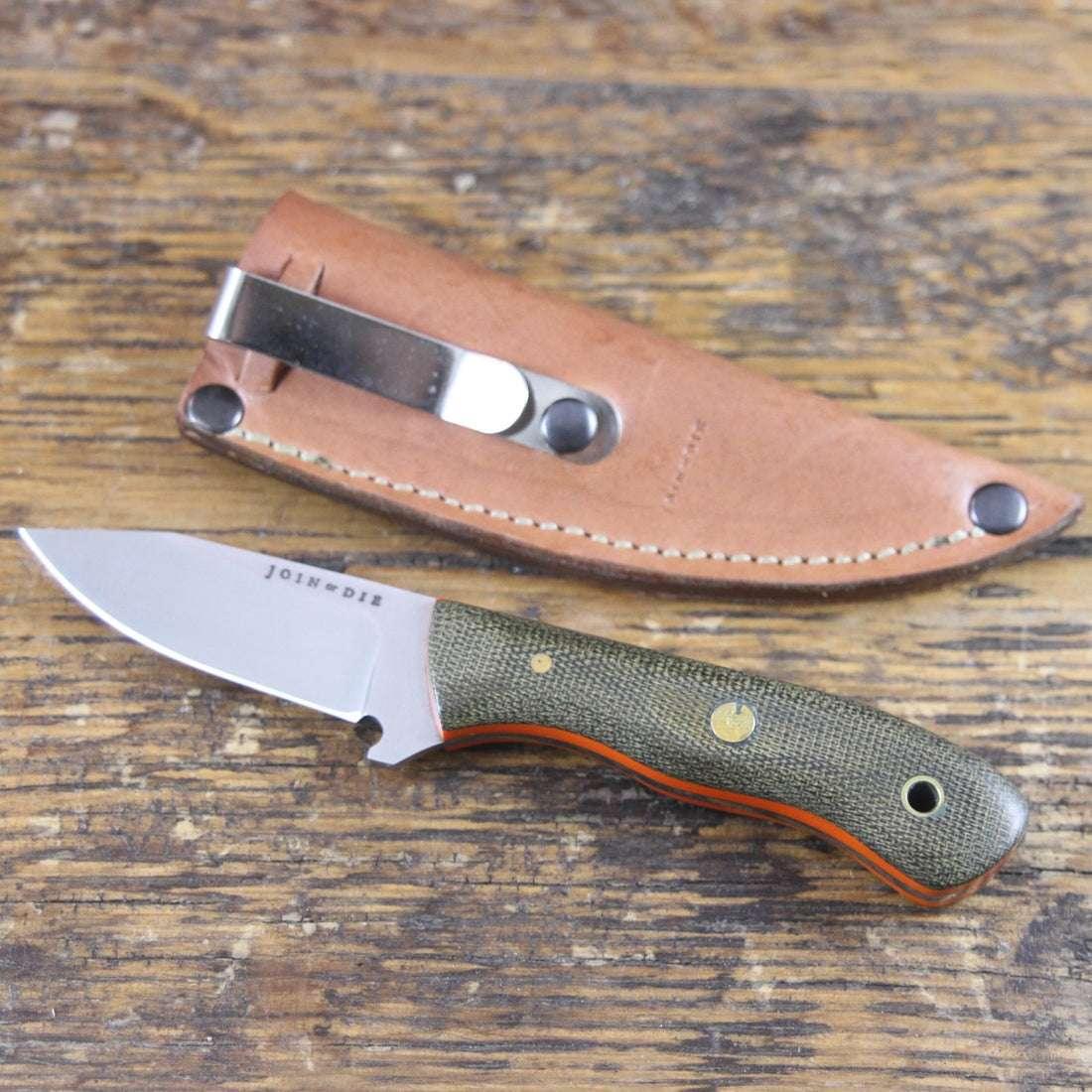 Join or Die Rimfire Fieldmate Fixed Blade Knife Green Micarta Blaze Orange G10 (2.5") - NORTH RIVER OUTDOORS