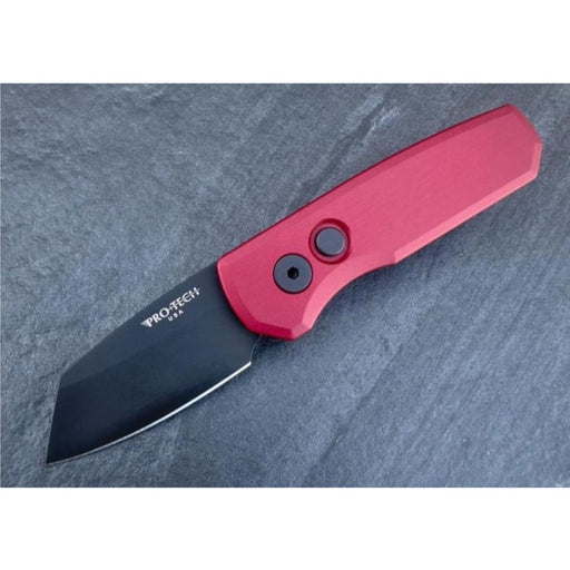 Pro-Tech Runt 5 R5403-RED Black Magnacut DLC Reverse Tanto Red Handles (USA) from NORTH RIVER OUTDOORS