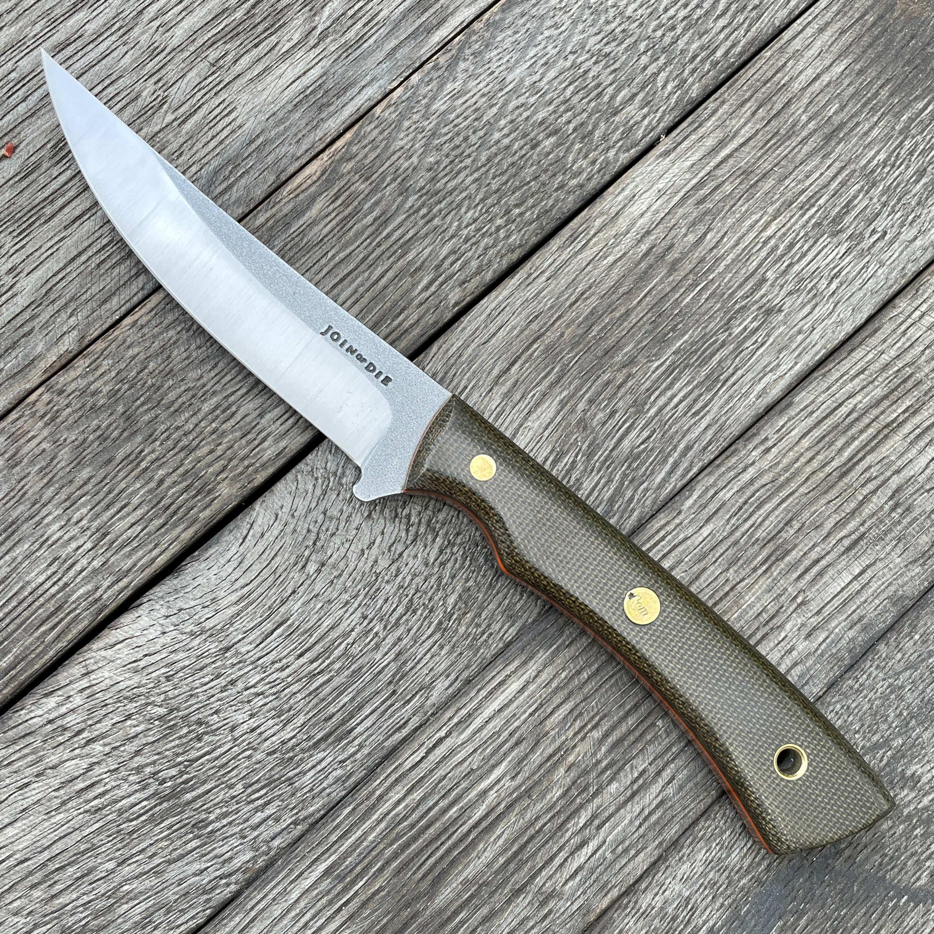 Join or Die Blueridge Bird and Trout Knife Rimfire Green Canvas Micarta Orange G-10 (USA) - NORTH RIVER OUTDOORS