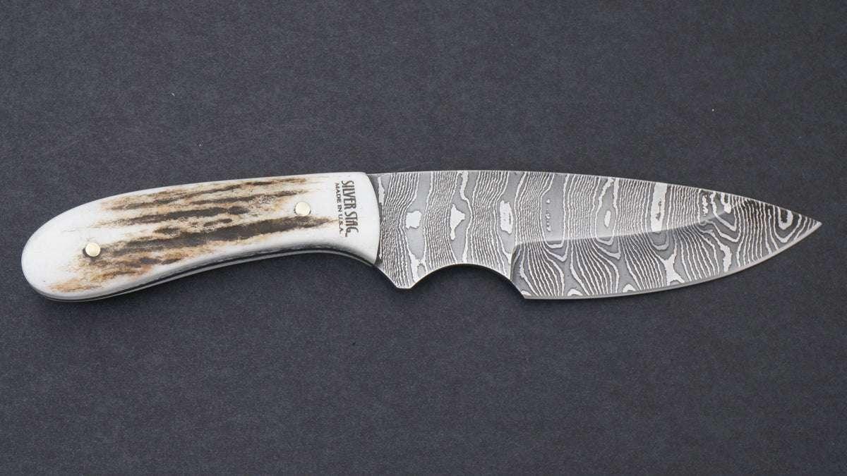 Silver Stag Field Slab Damascus Fixed Blade Knife - NORTH RIVER OUTDOORS