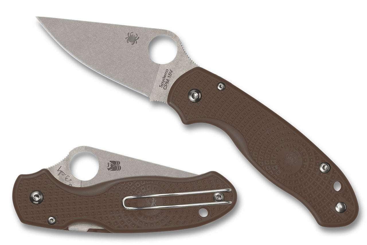 Spyderco Para 3 Lightweight Sprint Run Compression Lock Folding Knife 2.93" CPM-15V Stonewashed Plain Blade, Brown FRN Handles (Paramilitary 3) C223PBN15V - NORTH RIVER OUTDOORS
