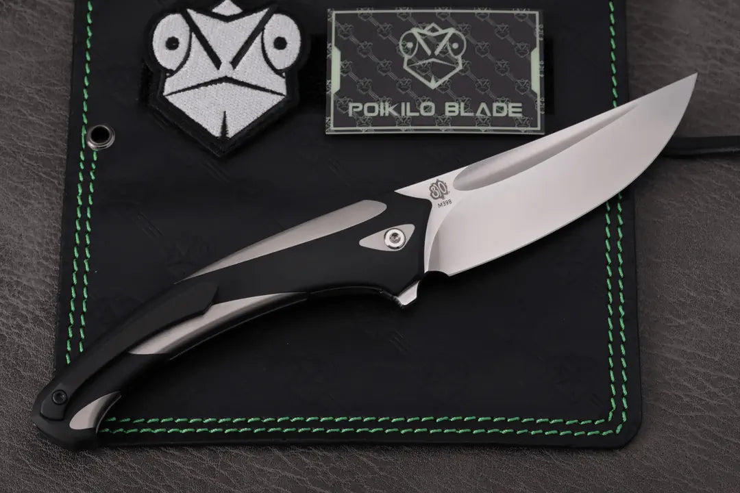 Poikilo Blade Orca Frame Lock Knife Black/Gray Titanium (3.6" Pearlescent SW)