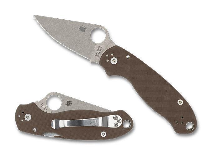 Spyderco Para 3 Sprint Run Compression Lock Folding Knife 2.93" CPM-15V Stonewashed Brown G10 Handles (Paramilitary 3) - NORTH RIVER OUTDOORS