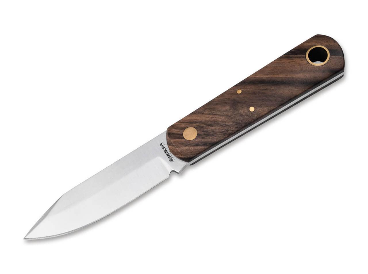 Boker Lucas Burnley Barlow BFF Fixed Blade Knife 2.76" AEB-L Satin Clip Point Walnut Handle - NORTH RIVER OUTDOORS