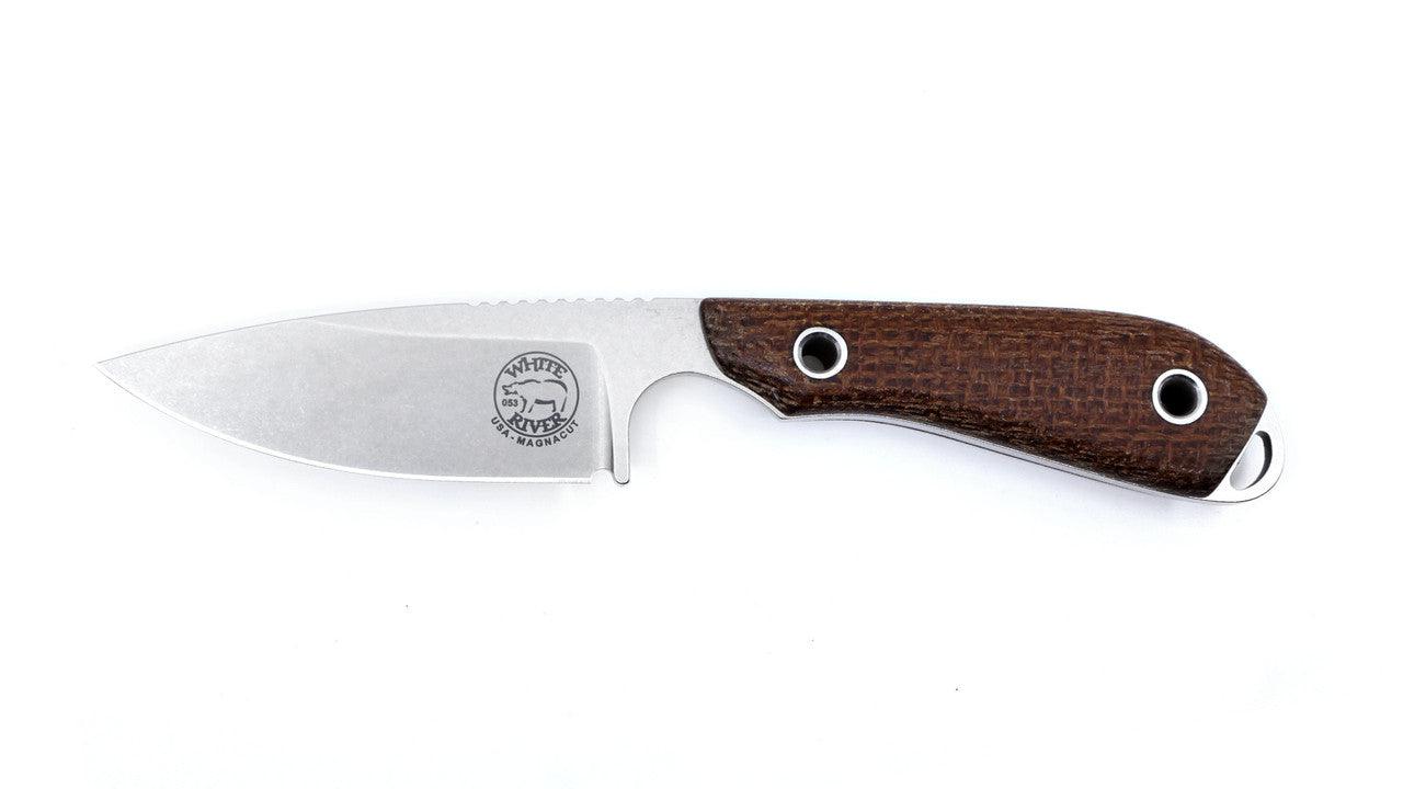 White River M1 Caper Fixed Blade 3" CPM-MagnaCut Stonewashed Drop Point Blade Natural Burlap Micarta Handles - NORTH RIVER OUTDOORS