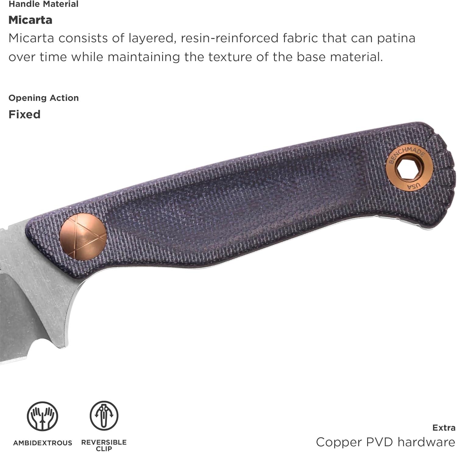 Benchmade Dacian Pocket Fixed Blade Knife 3.54" MagnaCut Satin Spear Point Blade Blue Denim Micarta - NORTH RIVER OUTDOORS